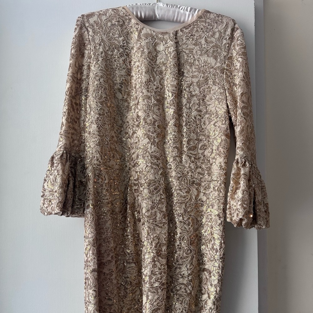 Betsy & Adam Floral Lace Long Sleeve Dress - Cream